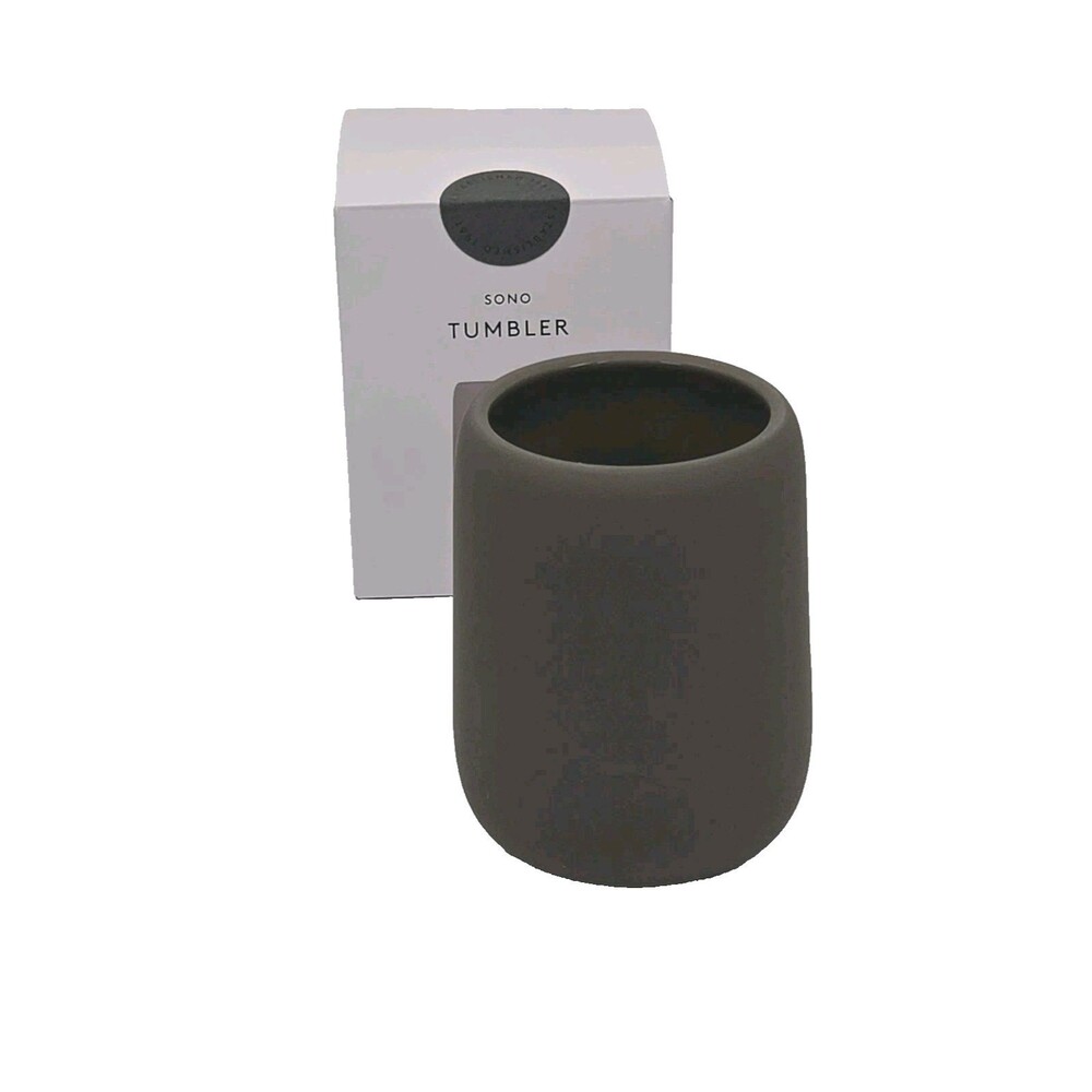 Sono Bathroom Tumbler Blomus Satellite Dark Gray Cup Ceramic Soft #69048 NEW